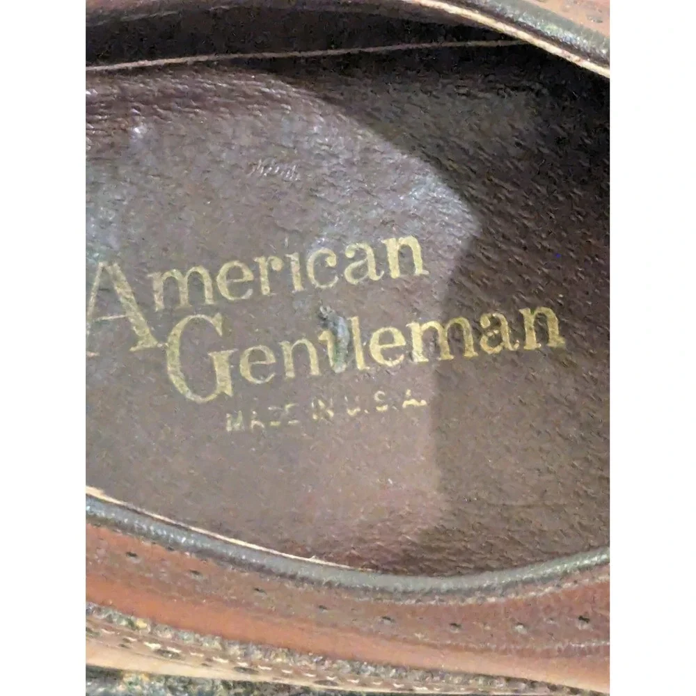 American Gentleman Mens Brown Leather Wingtip Oxford Shoes Made in USA 13 D